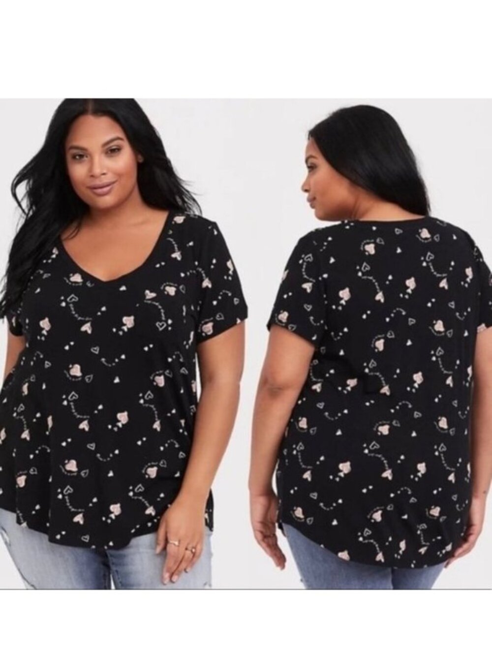 Torrid | Black & Pink Hearts "Love is in the air" Short Sleeve V-Neck | Size 2X